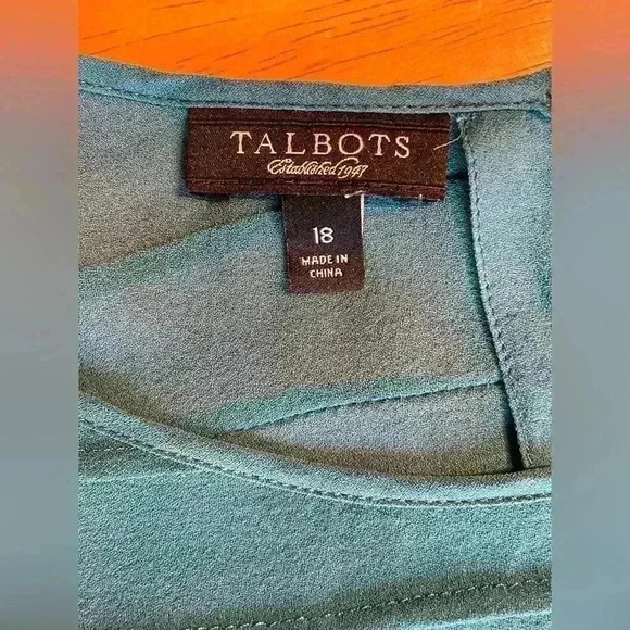 Talbots Long Sleeve Ruffled Teal Blouse Sheer with Camisole Size 18 - Picture 6 of 6